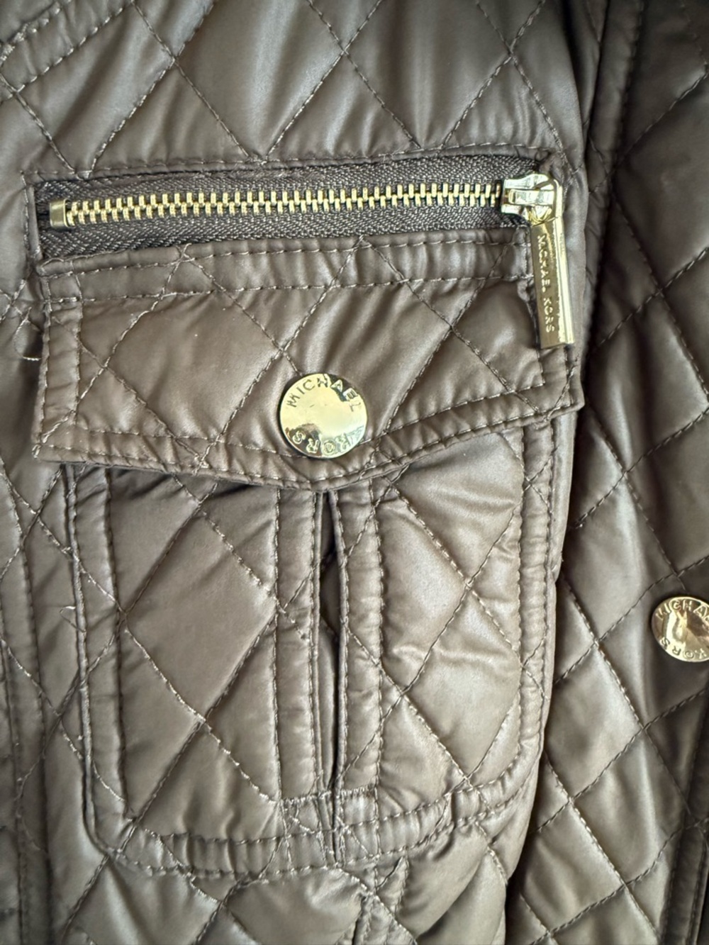 Michael Kors Quilted Brown Utility Jacket with Gold-Tone Hardware - Picture 5 of 10